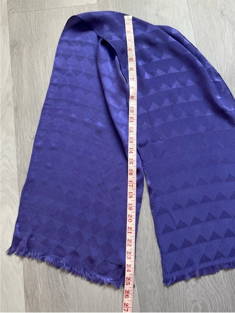 VINTAGE PURPLE JACQUARD SATIN 100% SILK RECTANGLE FRINGE SCARF
